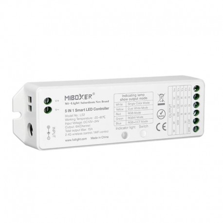 RF prijímač pre riadenie LED pásov 5in1DIMM, CCT, RGB, RGBW, RGB+CCT  5x6A (15A) MiLight