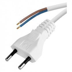 Napájací kord do elektrickej zástrčky 2x0,75mm biely 3m
