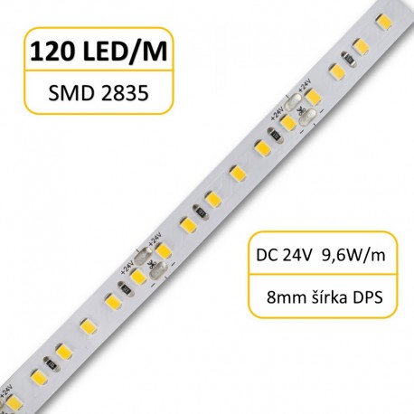 Flexibilný LED pás 120LED SMD2835 9,6W 900Lm Warm White 24V 8mm