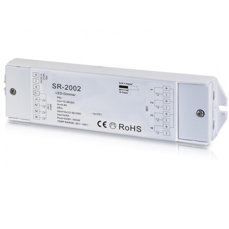 Stmievač pre LED pásy - 4xInput 0/1-10V DC, 4xOutput PWM 4x5A SR-2002