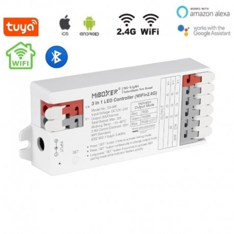WiFi/RF/Bluetooth prijímač pre riadenie LED pásov 3in1 RGB, RGBW, RGB+CCT 12A DC12/24V MiLight E3-WR