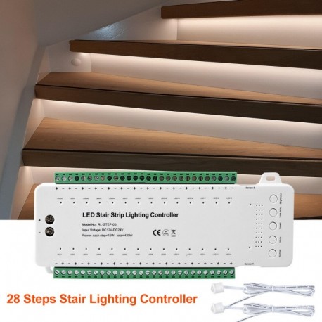 Schodiskový ovládač LED osvetlenia s PIR detekciou 28-kanálov DC 12/24V 420W RL-STEP-03