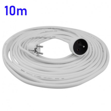 Predlžovací kábel 10m 3×1,5 mm² AC230V 16A 1-zásuvka PVC biely ecolight
