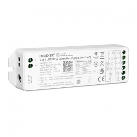 RF 2,4GHz + Zigbee 3.0 prijímač 5in1 pre riadenie MONO, CCT, RGB, RGBW, RGB+CCT LED pásov 15A DC12/48V MiLight ZL5
