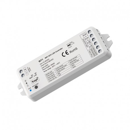WiFi a RF prijímač pre riadenie LED pásov MONO a CCT 2x5A DC 12-36V SKYDANCE WT1