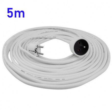 Predlžovací kábel 5m 3×1,5 mm² AC230V 16A 1-zásuvka PVC biely ecolight