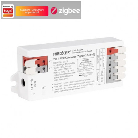 Kontrolér RF 2,4GHz + Zigbee 3.0 prijímač 2in1 pre riadenie MONO a CCT LED pásov 12A DC12/24V MiLight E2-ZR