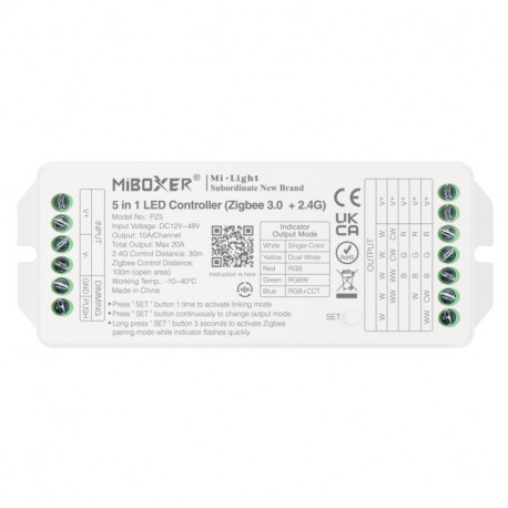 RF 2,4GHz + Zigbee 3.0 prijímač 5in1 pre riadenie MONO, CCT, RGB, RGBW, RGB+CCT LED pásov 20A DC12/48V MiLight PZ5