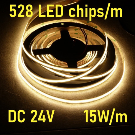 Flexibilný LED pás COB LED 528 Teplá biela farba svetla 3000K 15W/m 1650Lm/m DC 24V CRI90 10mm