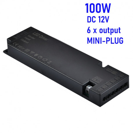 LED CABINET napájací zdroj 12V-100W 6xMINI-PLUG IP20 OPTONICA