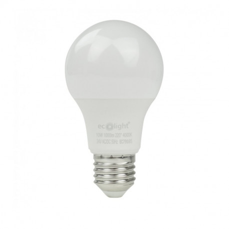 E27 A60 LED 10W 1000Lm Natural White 4000K AC/DC 24V ecolight