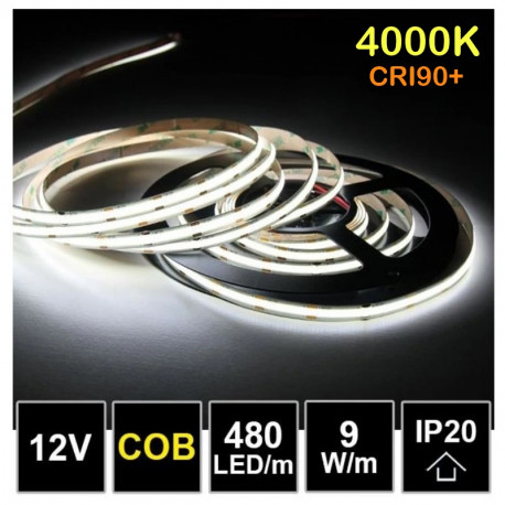 LS 480LED COB 9W 990Lm Natural White 4000K 12V CRI90 8mm BRG