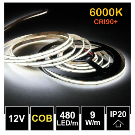 Flexibilný LED pás LS 480LED COB 9W 990Lm Cold White 6000K 12V CRI90 8mm BRG