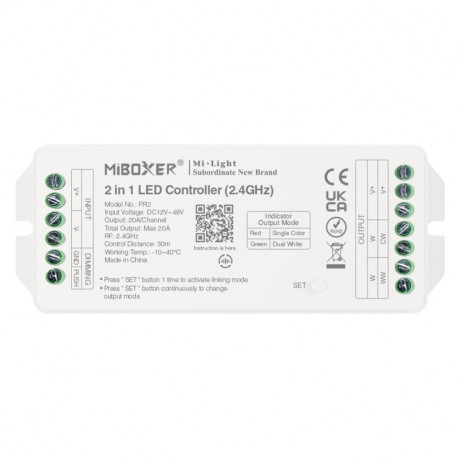 RF prijímač + PUSH 2in1 pre riadenie LED pásov MONO/CCT 20A DC12/48V MiLight PR2