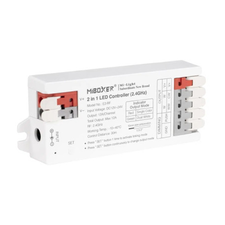 RF prijímač + PUSH 2in1 pre riadenie LED pásov MONO/CCT 12A DC12/24V MiLight E2-RF