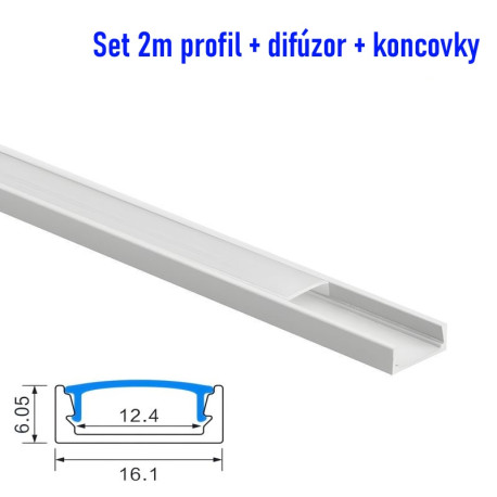 Set  - 2m hliníkový profil pre LED pásy N02 biely lakovaný + difúzor polomliečny