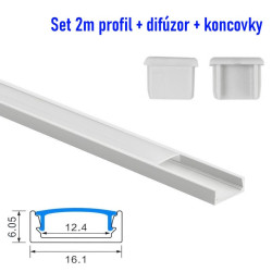 Set  - 2m hliníkový profil pre LED pásy N02 biely lakovaný + difúzor polomliečny