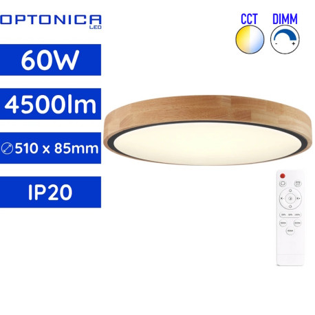 LED stropné svietidlo kruhové 60W 4500Lm CCT OPTONICA čierna/drevo dub
