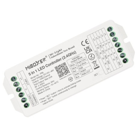 RF prijímač pre riadenie LED pásov 5in1 DIMM, CCT, RGB, RGBW, RGB+CCT  5x10A (20A) MiLight-PR5