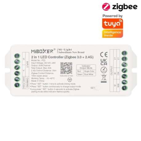 RF 2,4GHz + Zigbee 3.0 + PUSH prijímač 2in1 pre riadenie MONO a CCT LED pásov 20A DC12/48V MiLight PZ2