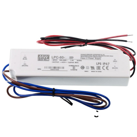 LED napájací zdroj 1400mA 58,8W 9÷42V IP67 Mean Well LPC-60-1400