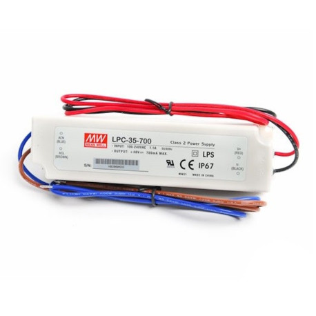 LED napájací zdroj 700mA 33,6W 9÷48V IP67 Mean Well LPC-35-700